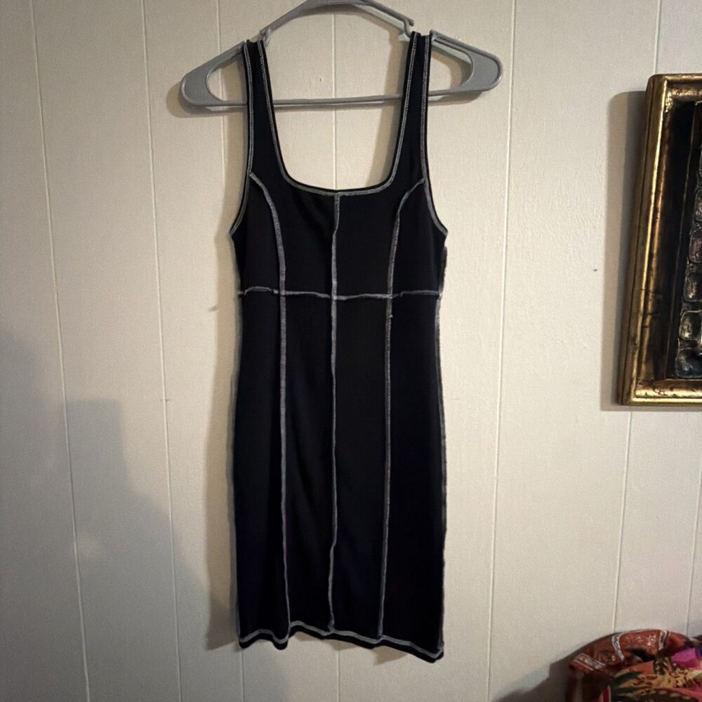Full Tilt Dress Women's Size Small Black Raw Hems Button Bodycon